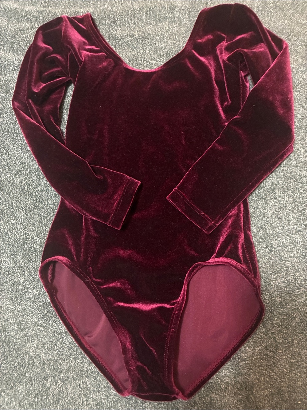 Girls Long Sleeve Velvet Leotard - Burgundy